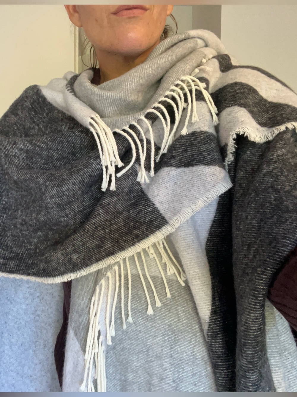 Milano Gray & Charcoal Fringe Open Front Poncho / Wrap